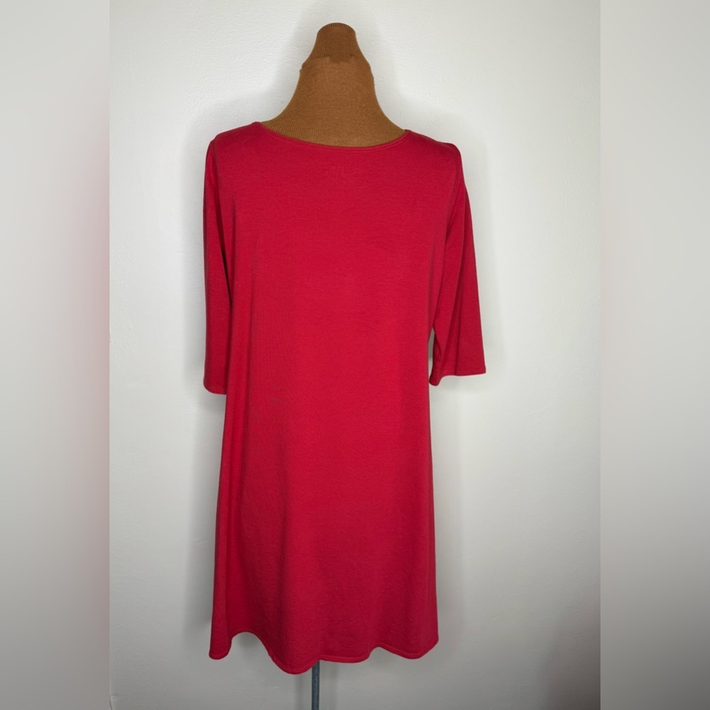 Eileen Fisher Vibrant Red Tunic Dress Organic Cotton Scoop Neck Size Medium - Picture 4 of 9